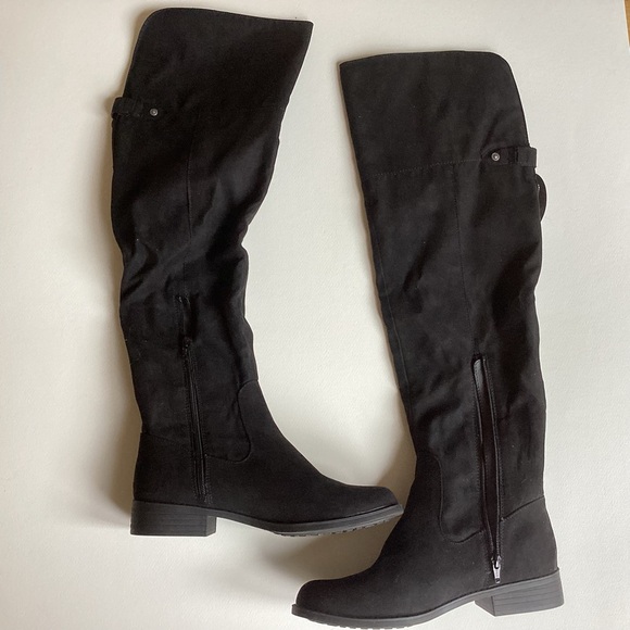 Sun+Stone Shoes - SUN+STONE Black Microsuede Allicce Regular Calf Over-The-Knee Boots 9.5 NWT NWB